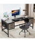 Computer Executive Desk with Drawers: 63" Computer Desk with 4 Storage Drawers, Wood Farmhouse Study Writing Table, Herringbone Business Furniture for Home Office Серо-черный - фото #3