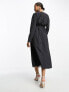 Фото #5 товара ASOS DESIGN cut out waist long sleeve midi dress in charcoal stripe