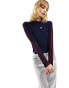 COLLUSION long sleeve slash neck stripe top in navy