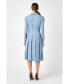 Фото #3 товара Women's Pleated Collared Long Sleeve Midi Dress