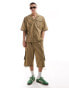 COLLUSION ripstop longline festival jort co ord with contrast stitch in khaki