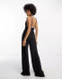 ASOS DESIGN Tall wide leg double strap beach jumpsuit in black