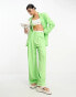 Фото #1 товара ASOS DESIGN inverted pleat wide leg suit trouser with linen in green