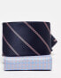 Jack & Jones tie and pocket square in navy and pink