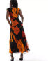 ASOS DESIGN v neck sleeveless midi dress with in orange floral print