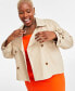 Фото #4 товара Trendy Plus Size Short Double-Breasted Trench Coat, Created for Macy's
