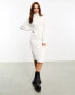 Vila roll neck knitted jumper midi dress in cream