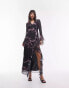 Topshop ruffle georgette midi dress in feather print in multi