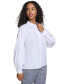 Women's Long-Sleeve Button-Down Covered-Placket Cotton Top