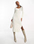 4th & Reckless boucle knitted midi dress with spilt cuff in cream