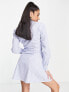 Фото #3 товара Pimkie long sleeve button down poplin shirt dress in blue and white strips