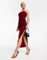 ASOS DESIGN twist front draped bandeau midi dress in red