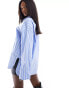 Kaiia oversized deep cuff wide sleeve shirt in blue stripe