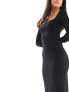 Фото #2 товара Miss Selfridge long sleeve square neck super soft bodycon maxi dress in black