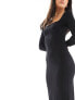 Фото #3 товара Miss Selfridge long sleeve square neck super soft bodycon maxi dress in black