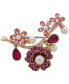 Gold-Tone Pavé Crystal & Imitation Pearl Flower Branch Pin