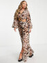 Фото #4 товара ASOS DESIGN cut out plunge jumpsuit with raffia buckle in leopard print