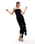 Фото #3 товара ASOS DESIGN velvet bandeau ruffle maxi dress in black