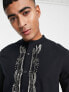 ASOS DESIGN kurta longline shirt with hand embellishment in black linen mix