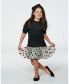 Little Girls Bi-Material Long Sleeve Dress With Frill Shimmering Black - Toddler|Child