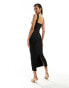 ASOS DESIGN square neck cami midi dress with oversize gold trim detail and high split in black Черный, 42 - фото #4