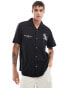 ASOS DESIGN relaxed revere shirt with chest and back print in black