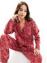 Фото #1 товара New Look heart print sation revere trouser set in red