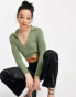 Fashionkilla knitted top with tie back in khaki