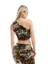 Фото #3 товара Something New X Art Gallery one shoulder mesh hanky hem top co-ord in art print