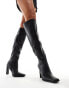 Public Desire AcquillaWide Fit heeled knee boots with square toe in black PU