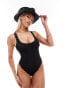 ASOS DESIGN Fuller Bust cross back swimsuit with studded straps in black glitter Schwarz glitzernd, EU 38 E-F - фото #1