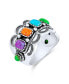 ფოტო #4 პროდუქტის Southwest Western Style 5 Rectangle Multi Color Bezel Set Purple Blue Green Orange Statement Wide Band Ring For Women Oxidized .925 Sterling Silver