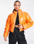Фото #2 товара Missguided cropped vinyl puffer jacket in orange