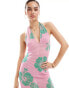 Фото #5 товара ASOS DESIGN halter neck crochet midaxi dress in pink hibiscus print