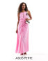 Фото #1 товара ASOS DESIGN Petite high neck ruched front midi dress in pink