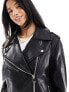 River Island petite faux leather oversized biker jacket in black