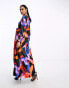 French Connection tie waist maxi dress in dark paint splash