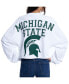 Фото #5 товара Women's White Michigan State Spartans Raw Hem Cropped Long Sleeve T-shirt