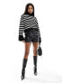 Фото #3 товара NA-kd nigh neck striped jumper in black and white