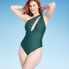Women's One Shoulder Plunge Cut Out One Piece Swimsuit - Shade & Shore Green S