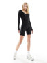 Фото #5 товара In The Style Tall scoop neck long sleeve unitard playsuit in black