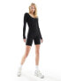 In The Style Tall scoop neck long sleeve unitard playsuit in black