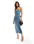 Фото #6 товара In The Style bandeau satin bow detail midi dress in slate grey