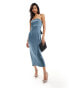 In The Style bandeau satin bow detail midi dress in slate grey