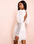 ASOS LUXE pearl embellished lace mini dress with puff sleeves in white