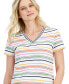 ფოტო #3 პროდუქტის Women's Getaway Striped Short-Sleeve V-Neck Top