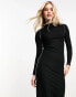 Фото #8 товара Vero Moda lettuce edge jersey maxi dress with long sleeves in black with contrast stitching