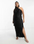 Фото #8 товара ASOS DESIGN Curve exclusive satin plisse twist halterneck midi dress in black