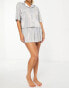 Loungeable metallic irridescent plisse short pyjama set in silver