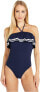 Фото #1 товара J.Crew 252543 Women's Ruffle Bandeau Rickrack Navy One-Piece Swimsuit Size 12